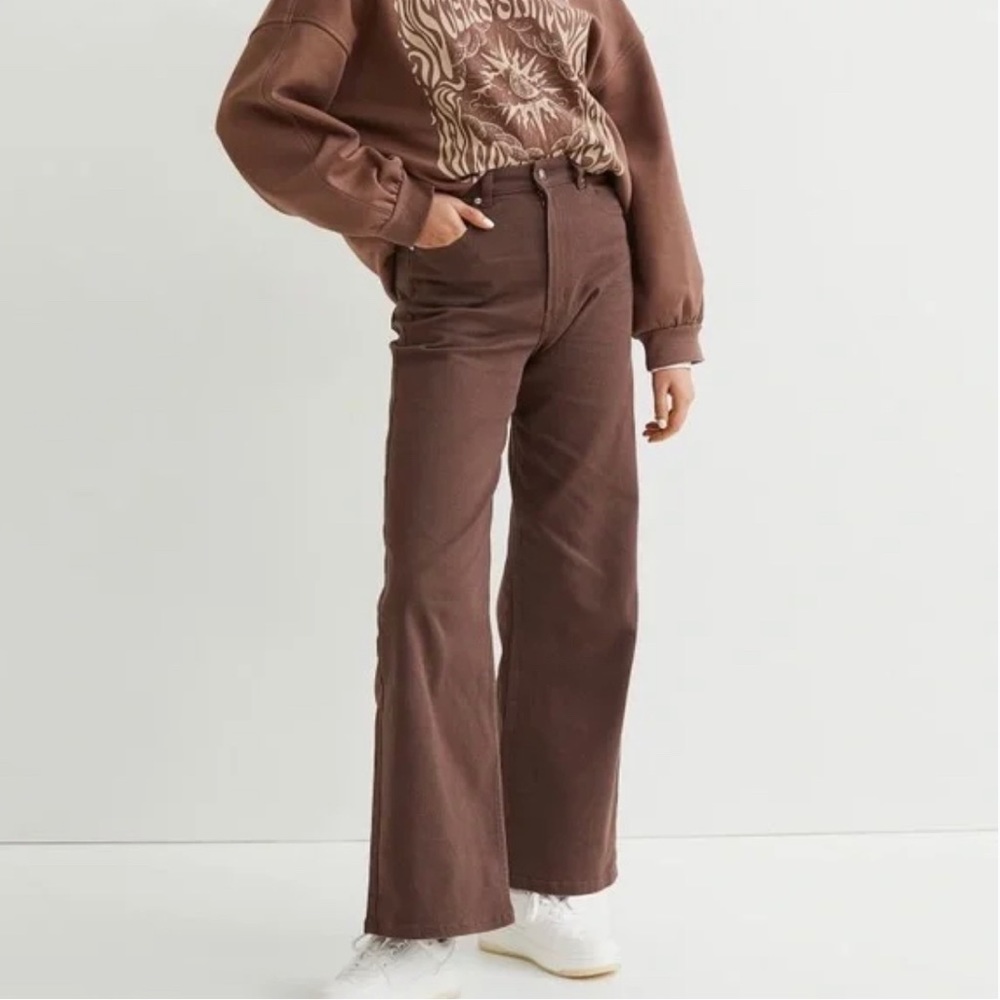 h&m wide leg twill pants in brown